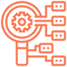 orange magnify glass with gears