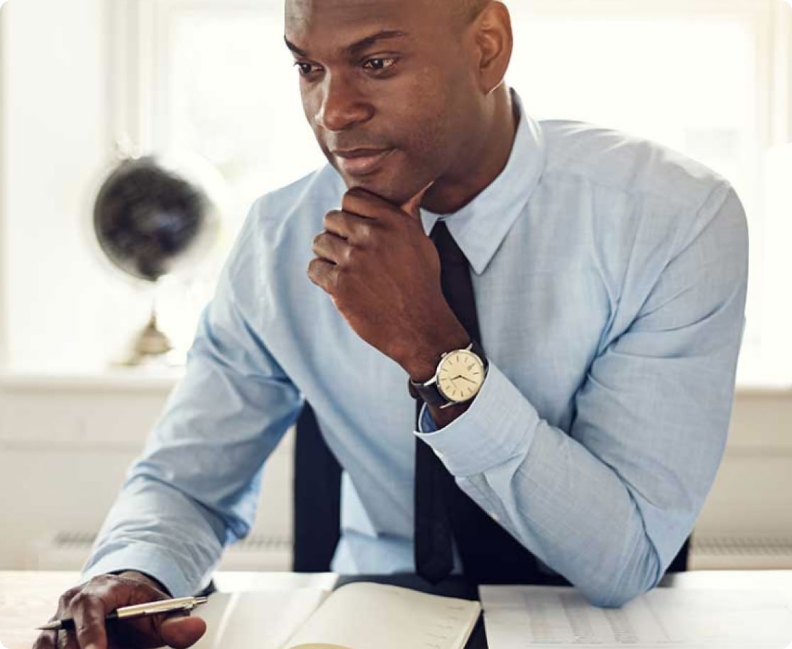 gentleman doing research on computer