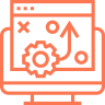 orange computer screen with different gears