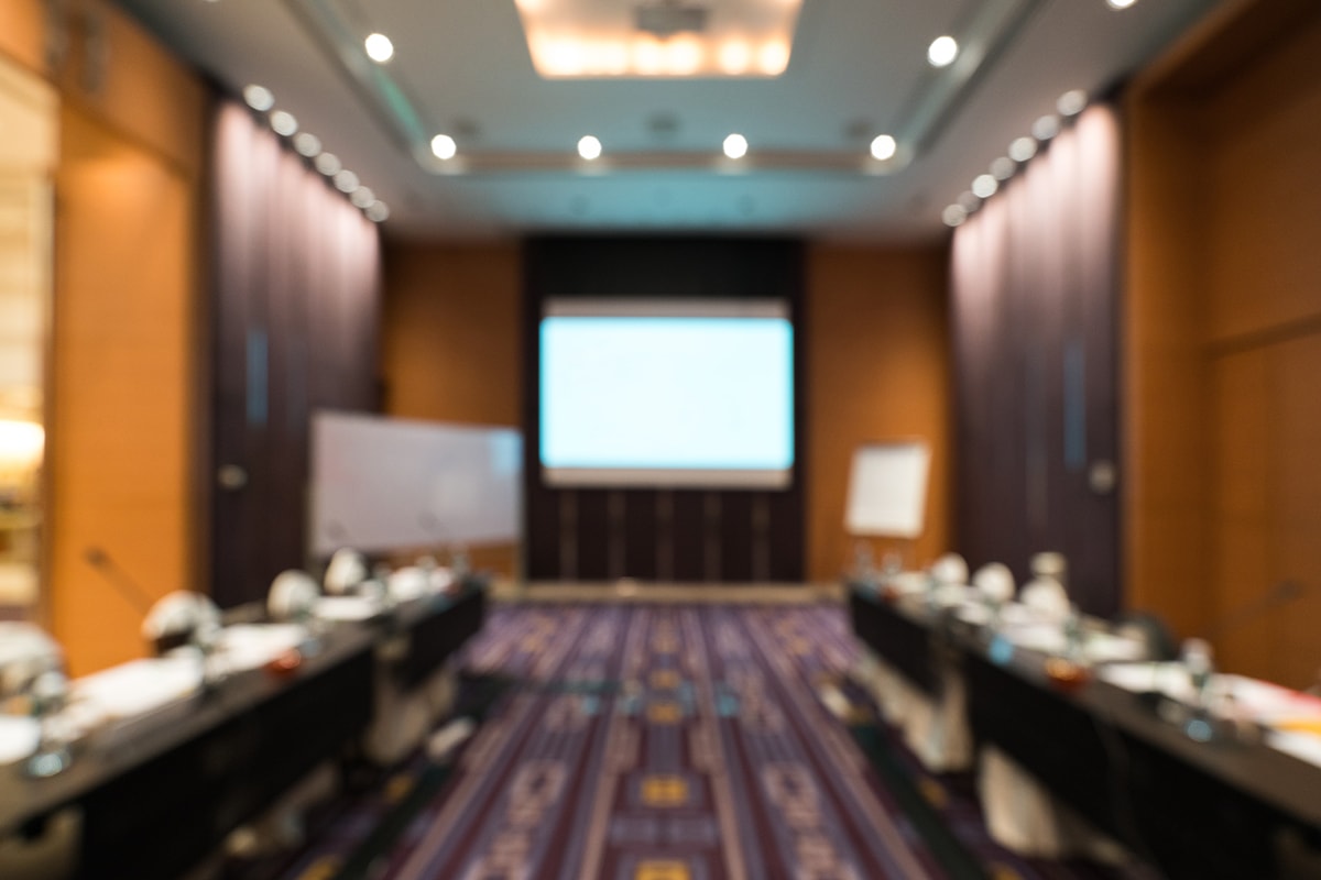 inside of a conference room at a hotel