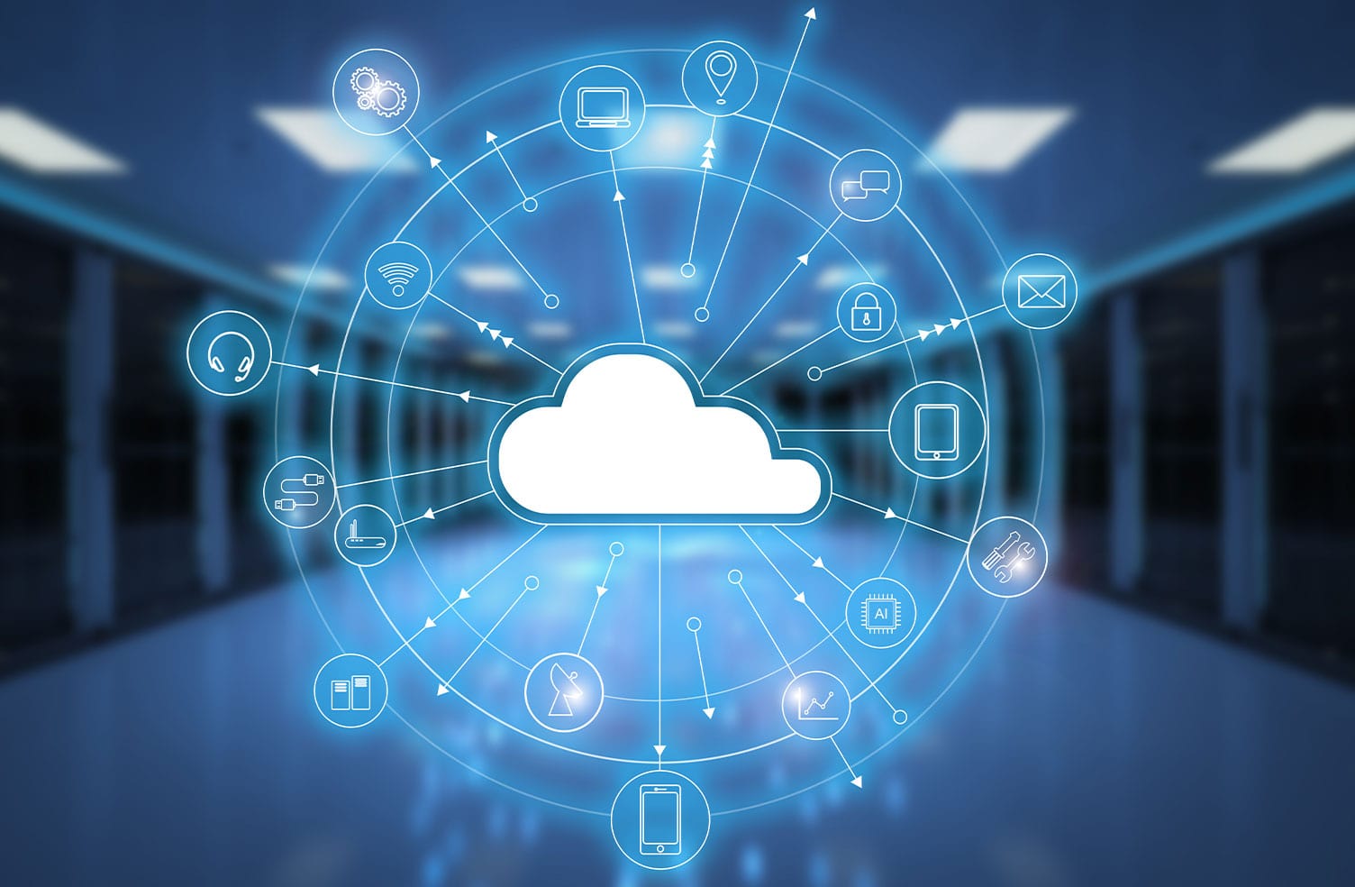 business devices connected through cloud