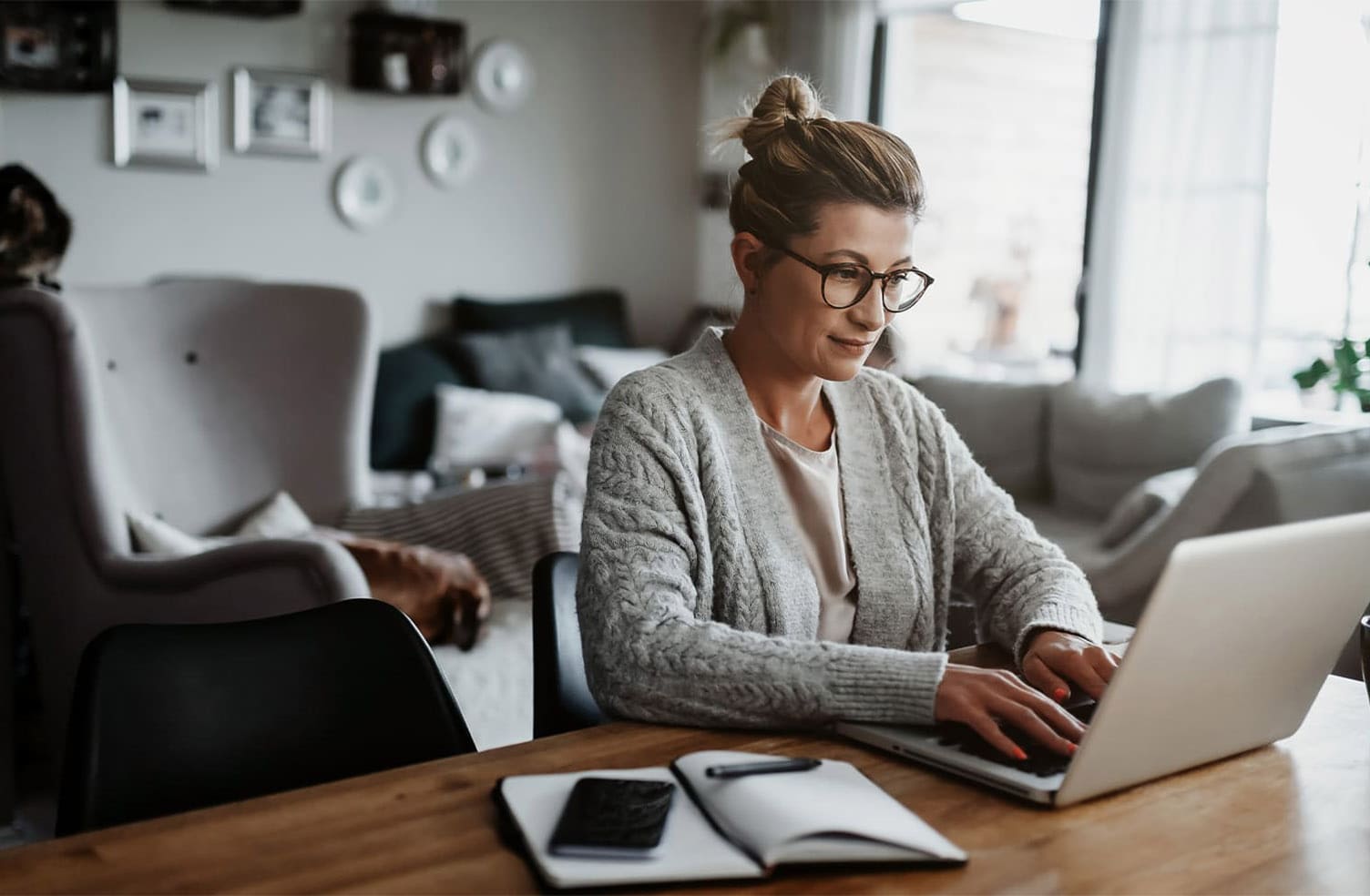 a woman working from home