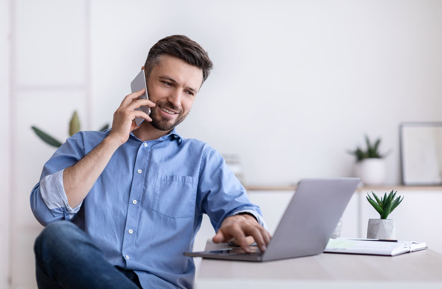 a man making a call through voip