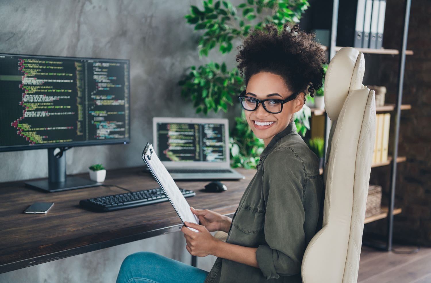 woman monitoring team's network