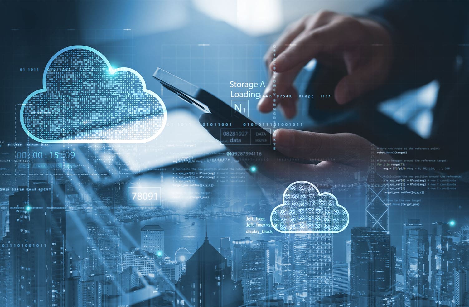 Businessman touching cloud computing network